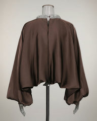 Crystal-Adorned Draped Blouse