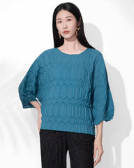 Pleated Geometric Plissé Top