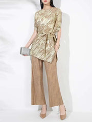 Gold Pleated Top & Pant Set