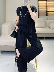 Pleated Vertical Wide Leg Set