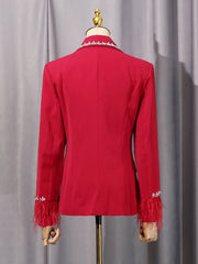 Luxury Feather Crystal Collar Blazer