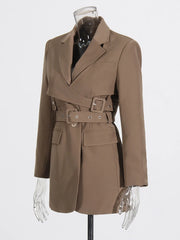 Women's Luxe Brown Tailored Belted Blazer