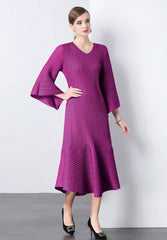 Elegant Pleats Bell Sleeve Dress
