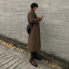 Men's Signature Brown Ultra Long Wool Coat