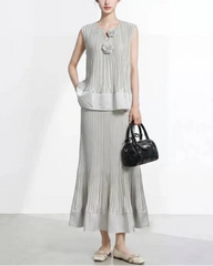 Pleated Rosette Peplum 2-Piece