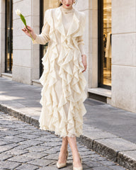 Luxury Ruffle Plissé Midi Dress