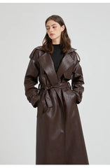 Women's Ultra Long Vegan Leather Trench Coat