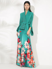 Truly Pleated 2-Piece Long Skirt & Coat Set