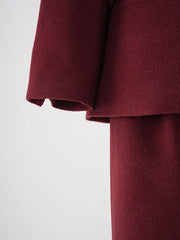 Luxe Burgundy Wool Blend Wide Leg Pant Suit