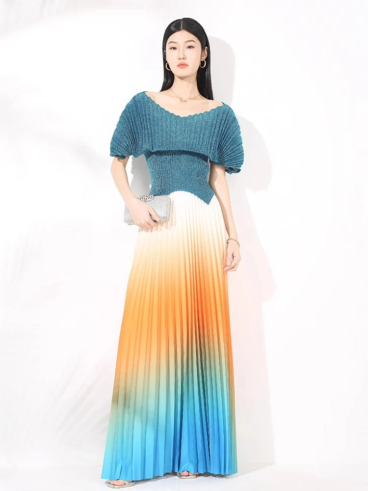 Sculpted Ombre Pleated Skirt & Top Set