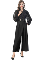 Women's Luxe Puff Mesh Long Sleeve Jumpsuit