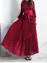 Women's 2 Piece Top & Tiered Pleated Maxi Skirt Set