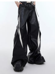 New! Men's Supreme Black Leather Baggy Pants