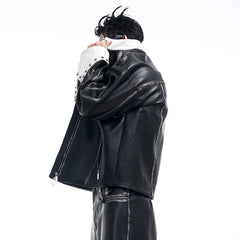 Men's 2 Piece Faux Leather Zip Jacket & Pants Set