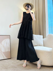 Luxe Plissé Sleeveless Ruffle Top