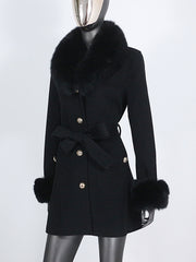 Women's Cashmere Wool Coat with Fox Fur Collar