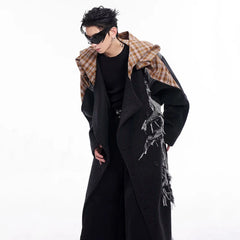 Men's Extra Long Wool Blend Hoodie Trench Coat