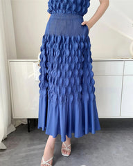 Bubble Plissé Top & Midi Skirt Set