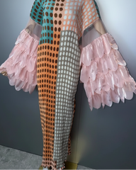 Luxury Plissé Feather-Sleeve Dress