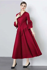 Plisse Floral Cape Sleeve Dress