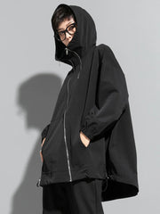 Sculptural Black Oversized Windbreaker Jacket