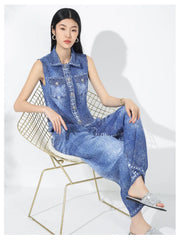 Plissé Pleated Denim-Inspired Pants Set