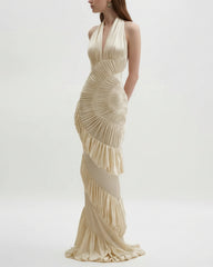 Luxury Ruched Halter Gown