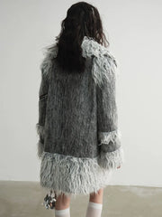 Women's Luxe Gray Oversized Faux Fur Coat – Elegant Comfort