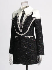 Women's Tuxedo Pearl Embellished Ultra Mini Dress