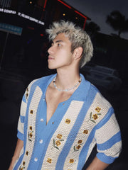 Men's Luxury Crochet Open-Knit Shirt