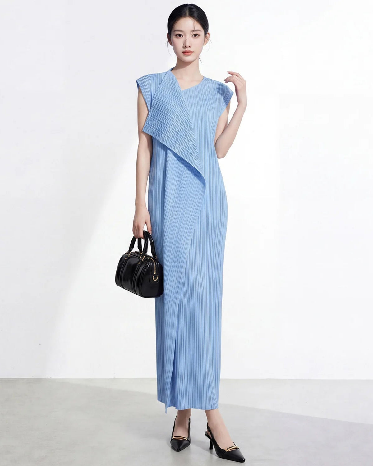 Asymmetric Pleated Sleeveless Dress