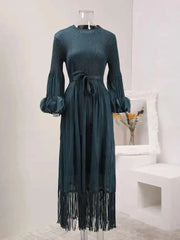 Elegant Fringe Hem Plissé Dress