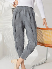 Luxury Geometric Pleated Cropped Pull-On Trousers