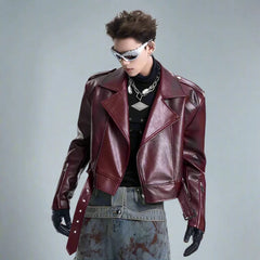 Men's Cropped Faux Leather Biker Jacket