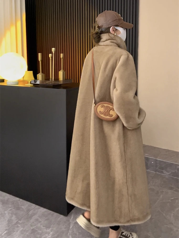 Faux Mink High Neck Trench Coat for Women