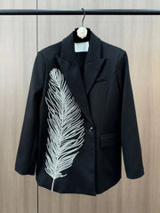 Women's Tailored Blazer with Feather Beads