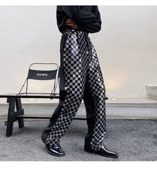 Men's Metallic Checkered Black Trousers