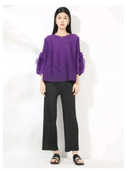 Truly Pleated Ruffle Sleeve Top