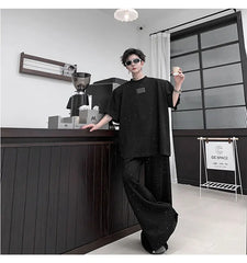 Men's Oversized Sequin Shirt and Wide-Leg Pants Set