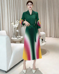 Luxury Pleated Floral-Sleeve Dress