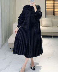 Thick Pleated Long-Sleeve Dress