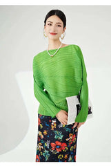 Pleated Relaxed Boat Neck Top