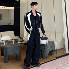 Men's 2-Piece Casual Black Blazer + Baggy Trousers Set