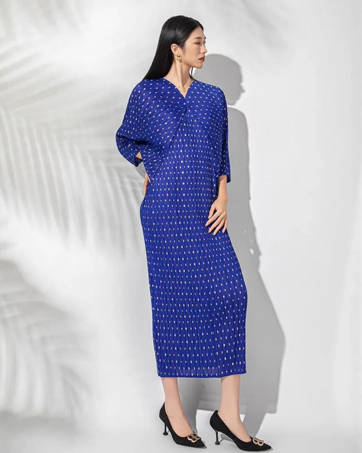 Micro-Dot Pleated Dress