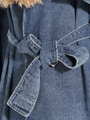 Women's Denim Trench Coat – Detachable Faux Fur Collar