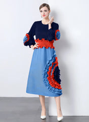 Ruffle Sleeve Plisse Dress