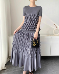 Bubble Plissé Top & Midi Skirt Set