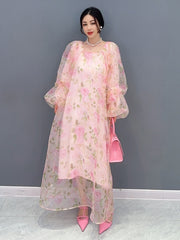 Floral Haute Couture Puff Sleeve Dress