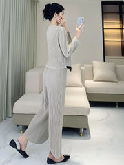 Pleated Pant Suit - Designer Inspired Two-Piece Set