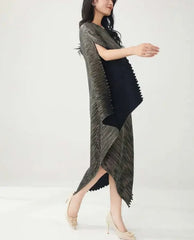 Plissé Metallic Cape Dress